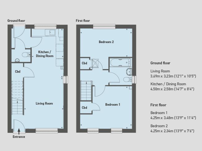 Floor plan, 2 bedroom house - artist's impression subject to change.